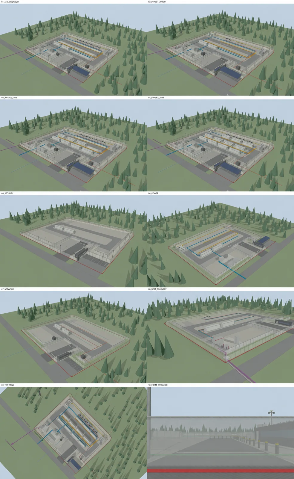 Early-stage concept with a small number of compute containers and space for later additions